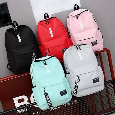Women Men Nylon Pure Colour Waterproof Travel Rucksack Schoolbag Bags Backpack • $20.54