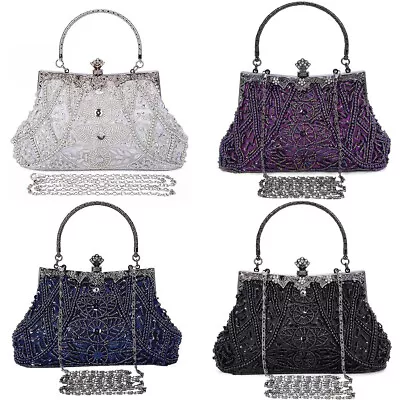 Vintage Beaded Clutch Evening Bag Clutch Purse Prom Bridal Wedding Party Handbag • $27.02