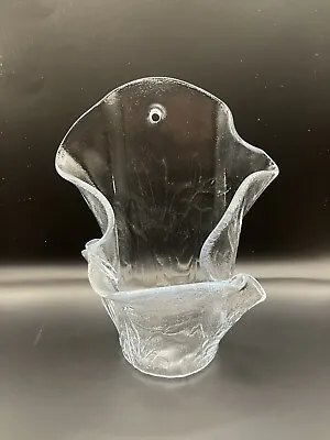 Muurla Finland Vintage Freeform Handkerchief Clear Glass Ruffle Wall Vase Pocket • $38.71
