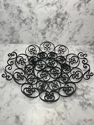 Beautiful 70s Vibe Wrought Iron Scroll Platter Black Metal Fruit Footed Bowl • $32.95