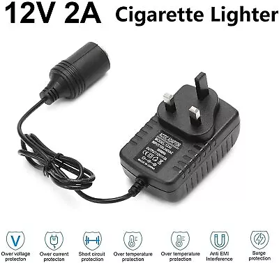 UK 240V Mains Plug To 12V Socket Adapter Car Cigarette Lighter Power Converter • £6.95