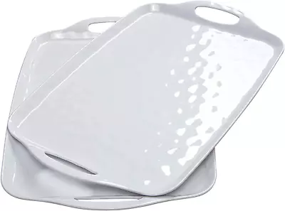 Serving Tray With Handles Large Rectangle Melamine Serving Platter Set Of 2 Wh • $55.43