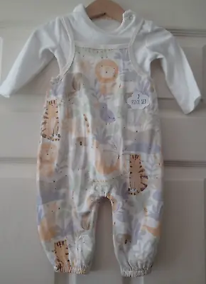 Baby Boys Jungle Print Lions Tigers Dungarees & Bodysuit Outfit 3/6mths BNWT • £6.95