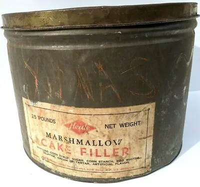 25 Lb Heide's Marshmallow Cake Filler Vintage Advertising Tin Can Large Rare • $81.22