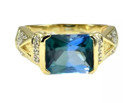 14k Yellow Gold Asscher Cut Mystic Fire Topaz & Diamond Ring • $489