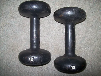 VINTAGE  12lb.  BUN-STYLE DUMBBELLS STRONGMAN Bodybuilding York HOMEGYM Fitness • $225