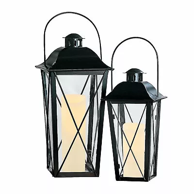 Black Metal Lanterns Front Porch Home Decor Wedding Centerpiece 2 Pieces • $49.48