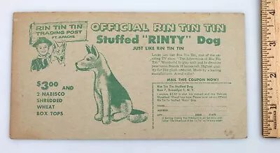 1956 Rin Tin Tin Nabisco Shredded Wheat Trading Post Coupon Stuffed Rinty Dog • $9.99