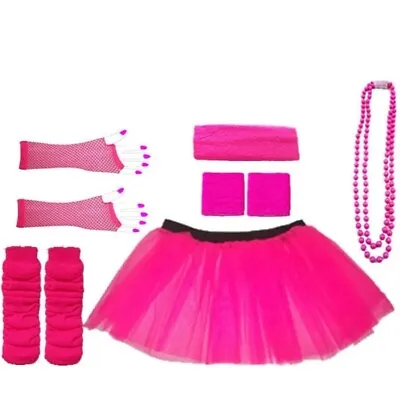 Womens Neon PinkTutu 80s Fancy Dress Ladies Hen Party Race For Life Costume Set • £4.99