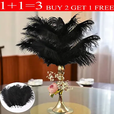 10X Large Ostrich Feathers Party Ornament Costume Craft Long Plume Black 25-30cm • £5.23