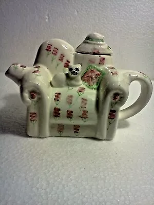 Vintage 1995  Cardinal  Inc. Tee-Nee Ceramic Teapot & Lid  -  Kitty On Couch   • $10.50