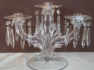 $95 • Buy Vintage * 3 Light Elegant Glass Candelabra W Bobeches & Prisms