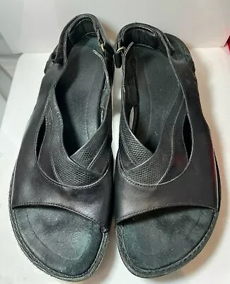 Woman's Merrell Agave Strappy Slingback Black Sandals Leather US 9 UK 7 EUR 40 • $26.09