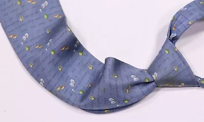 Salvatore Ferragamo Light Blue Script Writing Silk Necktie Tie • $24