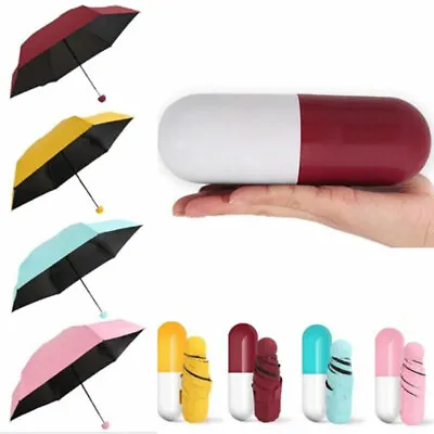 $21.69 • Buy Portable Pocket Compact Umbrella Sun Anti UV 5 Folding Windproof Capsule Case AU
