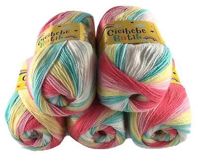 Rainbow Baby Wool Pack 5 X 100g Cicibebe Batik Yarn Wool Crochet DK Acrylic 06 • £15