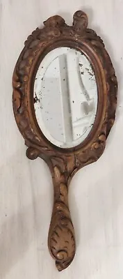 French Antique Walnut Hand Mirror Foxed • £49.99