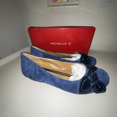 Michelle D Sallie 424 Navy-blue Slip-on Flats Suede Ballet Shoes Women's 8.5 M • $25
