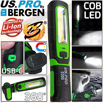 BERGEN COB LED Work Light Torch Li-Ion Rechargeable Cordless Inspection Lamp Mag • £29.95