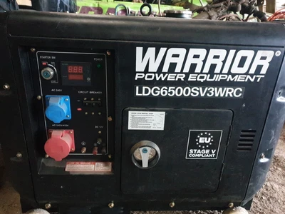£100 • Buy Warrior 6.25 KVa Diesel Generator 3 Phase, 5500 Max Watts, 3 Phase 186cc Engine