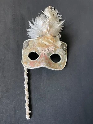 £15 • Buy Stunning Masquerade Ball Venetian Mask On Stick Feathers Floral Tapestry Fabric