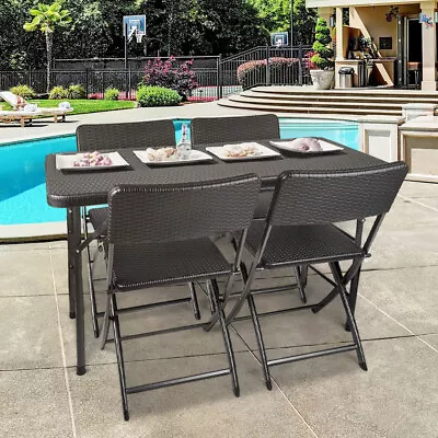 Folding Rattan Garden Table And Chairs Set Outdoor 4 Seater Bistro Furniture Set • £149.95