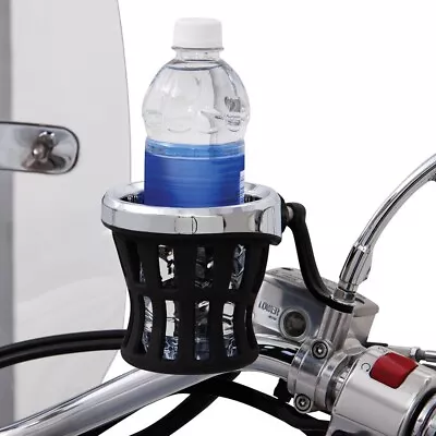 Ciro Chrome Cup Holder Black Mirror Stem Mount Universal Motorcycle Applications • $74.99