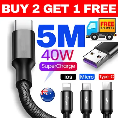 $7.95 • Buy 5m Type C Cable 5m Iphone Charge Cable 5m Micro Usb C Long Braided Strong 3m