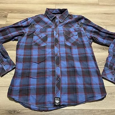 Rock 47 Shirt Long Sleeve Plaid Blue Mens Size XL Pearl Snaps Western • $19