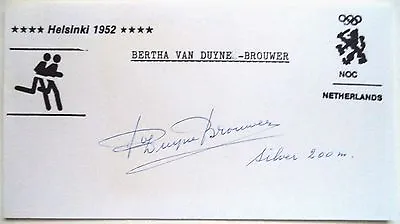 £28 • Buy OLYMPIC GAMES 1952 BERTHA VAN DUYNE BROUWER 200m SILVER MEDAL INK AUTOGRAPH