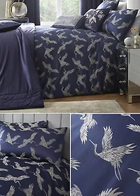 Laurence Llewelyn Bowen Jacquard Bird Duvet Cover Quilt Bedding Set Double Navy • £39.95