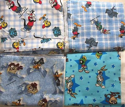 * Warner Brothers FLANNEL FABRIC 2 Yd Pieces TWEETY BUGS SYLVESTER TAZ Heavy New • £21.24