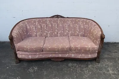 Victorian Early 1900s Hand Carved Lion Head Claw Feet Large Sofa Couch 4020 • $1950