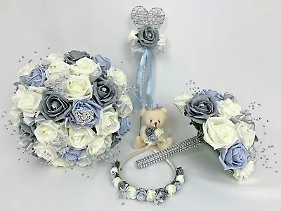 £3.50 • Buy Wedding Bouquets Flowers, Blue, Grey ,roses ,Bride, Bridesmaid, Flower-Girl Wand