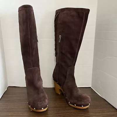 Ugg Size 6  Rumer Chocolate Suede Lattice Weave Stud Women's Tall Boots Clogs • $51.96