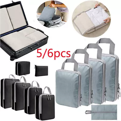 5-6Pcs Compression Packing Cubes Expandable Storage Travel Luggage Bag Organizer • $24.99