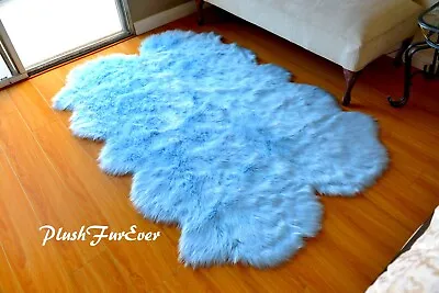 Baby Blue Furry Quad Sheepskin  Nursery Rug 4' X 6' • $129