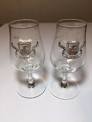 Vintage Set 2 Etched Martell Cognac Glasses Shot Liquor Cordial Barware • $18.95