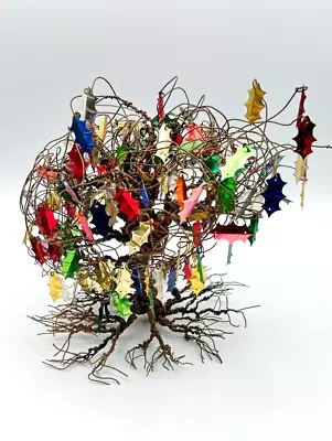 Vintage Copper Metal Wire Twisted Tree Wall Sculpture With Colored Leaves • $19.99