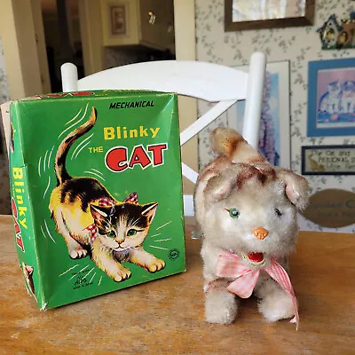 Rare Vintage 1950's ALPS Toy Wind-up Mechanical Blinky The Cat Japan W/box VGC+ • $27
