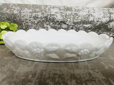 Vtg Westmoreland White Milk Glass Paneled Grape Pickle Dish Serving Tray 8”x4” • $16