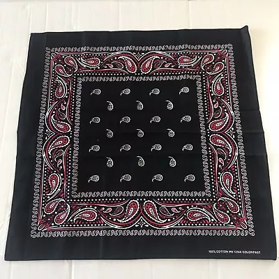 Black Red And White Bandana RN13960 All Cotton Made In USA Colorfast 22 X 21 • $6.45