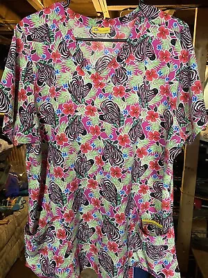 Wonder Wink Scrub Shirt Zebra Print Size XL • $15