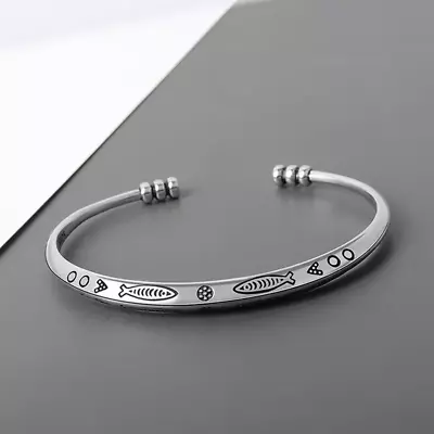 925Sterling Silver Vintage Fish Open Cuff Bracelet Unique Stylish Trendy Bangle • $5.12