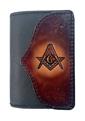 Hand-Crafted Masonic / Mason Lodge Leather Tri-fold Wallet Plus FREE Key Chain • $39.99