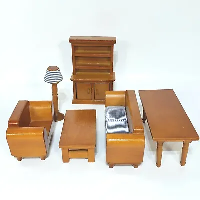 $38.99 • Buy 8 Piece Wood Living Room Dollhouse Set Pottery Barn Kids Hutch Love Seat Couch..