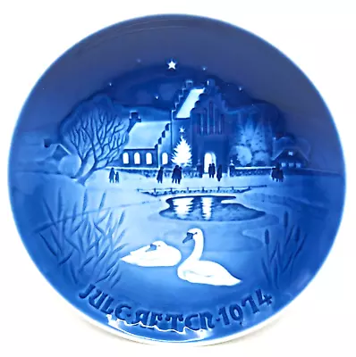 B & G  Blue Porcelain Christmas Plate 1974 Christmas In The Village  • $15