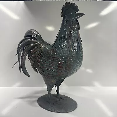 Large Metal Tin Farmhouse Art Decoration Feathers Figurine Standing Cock Rooster • $99