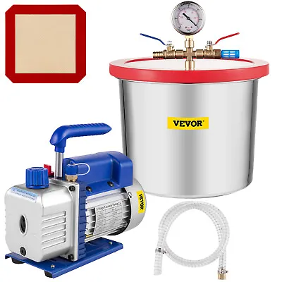 VEVOR 2 Gallon Vacuum Chamber Degassing 5 CFM Vacuum Pump 1/3HP Stainless Steel • $105.89