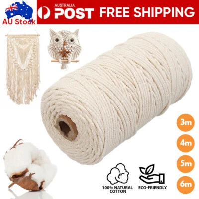 $8.15 • Buy  AUS 3/4/5/6mm Macrame Rope Natural Beige Cotton Twisted Cord Artisan Hand Craft